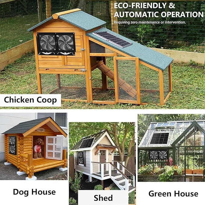 Solar Exhaust Fan, 15W Powerful Solar Fan for Chicken Coop, Easy Installation, Weatherproof, Ventilate Your Chicken Coop Shed Greenhouse Dog House with Zero Electricity Cost