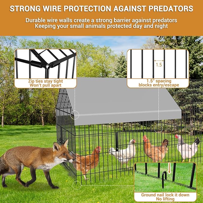 Chicken Coop 87"×40" Metal Portable Black Duck Coops Enclosure with Waterproof Cover Chickens Cage Runs for Yard Outdoor Backyard Farm Duck Pen Chicken Tractor for Rabbit, Dog, Cat,Small Animal