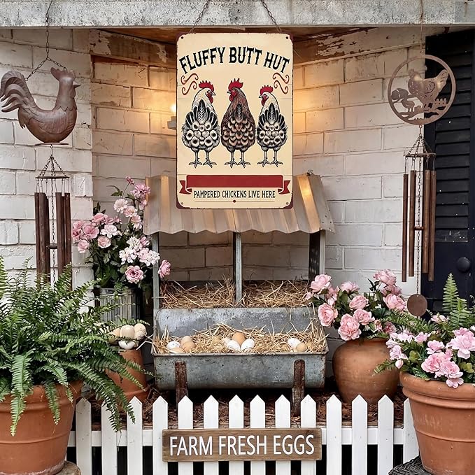 Funny Metal Chicken Sign, Tin Novelty Decor for Coop, Kitchen, Office, 8x12 Inch Farmhouse Humor, Gift for Poultry Farmers