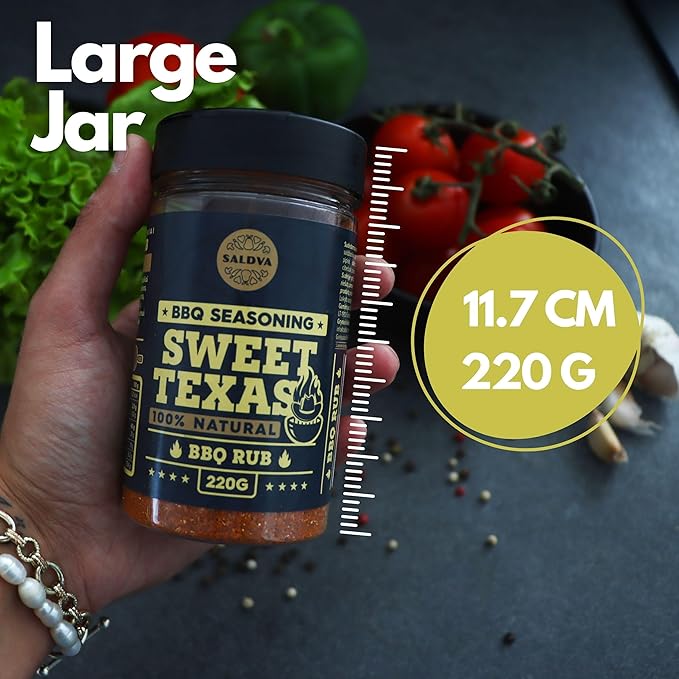 Sweet Texas BBQ Rub - 100% Natural Seasoning - Delightful Sweet Seasoning with Authentic Texas Kick for Amazing BBQ and Grill Dishes- Large Jar (220g)