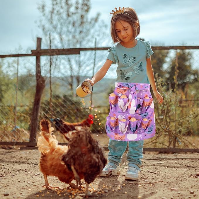 Kids Egg Collecting Apron with Pockets, Chicken Egg Gathering Apron for Kids, Farm Egg Apron for Chicken Coop