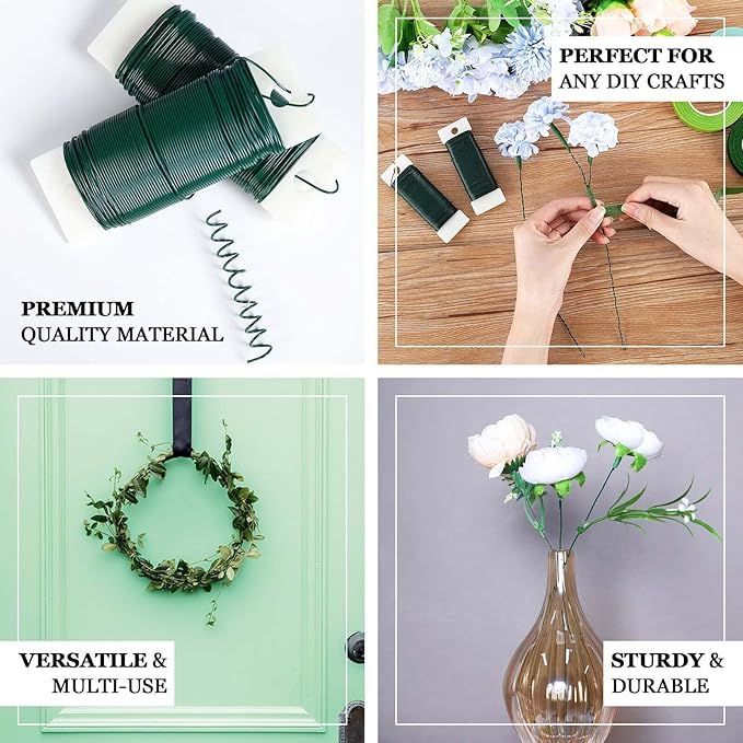 Efavormart 2 Pack - 20 Gauge Green Floral Wire 38Yards Paddle Wire for Flower Arrangements for DIY, Bouquet Wrapping, Craft Projects Finishing, Binding, Flower Bouquets Production, Decoration