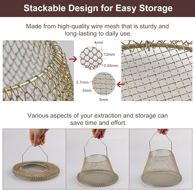 Egg Basket, Collapsible Wire Storage Basket, Wire Basket Empty Gift Basket With Handles Basket For Easter Eggs Candy Round Storage Decorative Basket (8 inch), Golden
