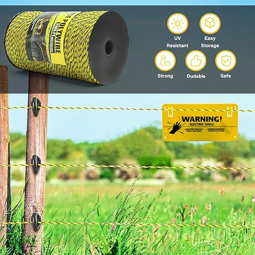 Upgrade Electric Fence Polywire 3285FT,1000 Meters, 6 Stainless Steel Strands for Reliable Conductivity, Portable Electric Fencing, UV Resistant, Rust Resistant, Highly conductive, Easy to Install