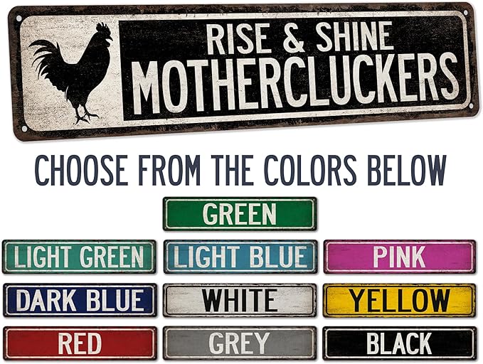 Rise & Shine Mothercluckers Chicken Coop Sign - Made In USA - Chicken Décor Rooster Farmhouse Décor Outdoor Signs For Ranch 104180017018