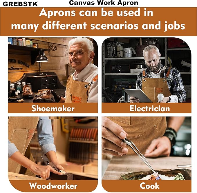 GREBSTK Work Apron Cross Back Adjustable Canvas Tool Apron for Woodworking, Gardening, Cooking