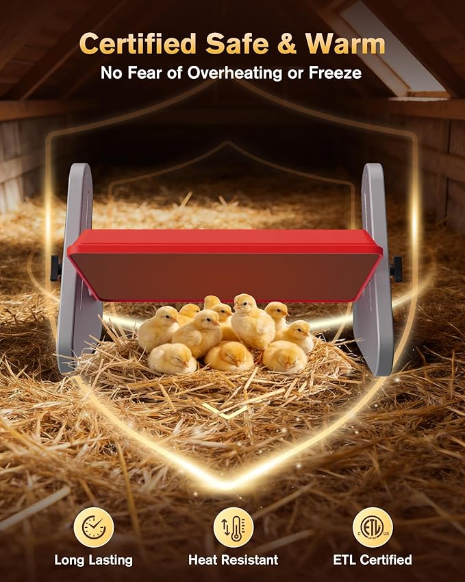PETTEN Chicken Coop Heater for Winter, Safe Chick Heat Plate ETL Certified, Height and Angle Adjustable Energy-Saving Chick Brooder, 3 Temp Wired Remote/Stand/Wall Mounted, Easy to Install(11-14inch)
