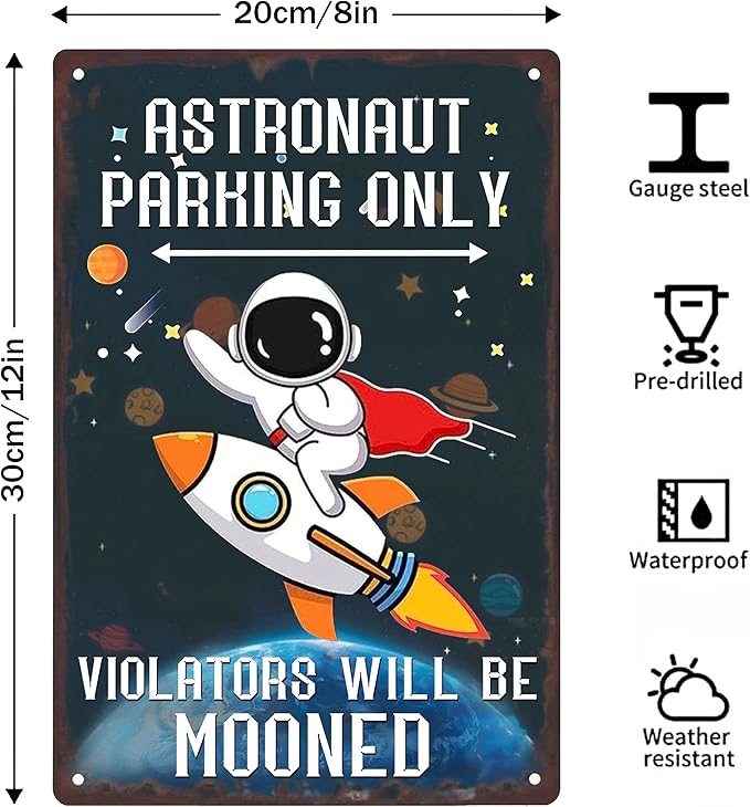 Astronaut Parking Only Sign-Outer Space Room Decor for Boys,Space Gifts for Kids,Space Themed Bedroom Decor 8x12 Inches