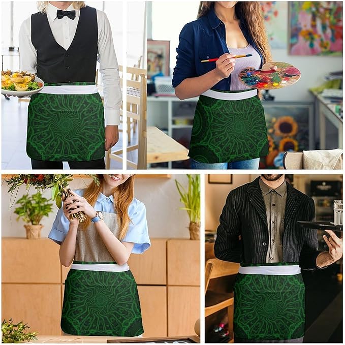 Unisex Apron for Cooking Server Waitress Half Waist Apron with 3 Pockets