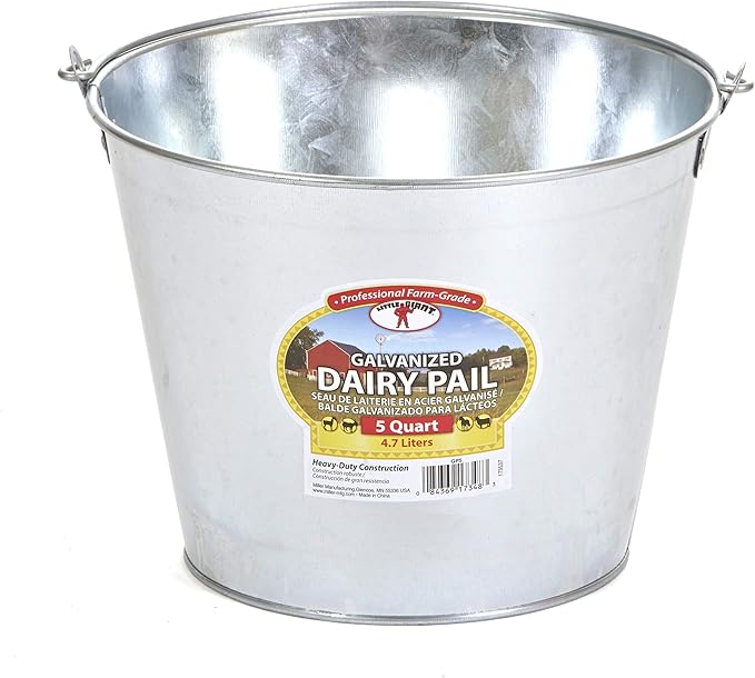 Little Giant® Galvanized Dairy Pail | Metal Utility Bucket with Handle | Gardening & Farming Bucket | 5 Quart
