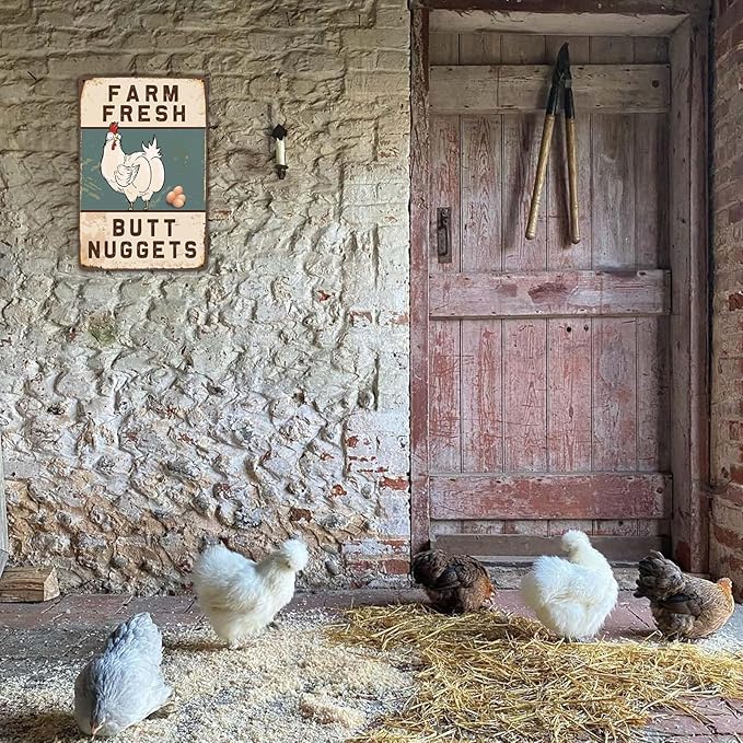 Bestylez Funny Chicken Coop Sign Vintage Chicken Sign - Farm Fresh Butt Nuggets Sign Outdoor Chicken Decor 8" * 12" (277)