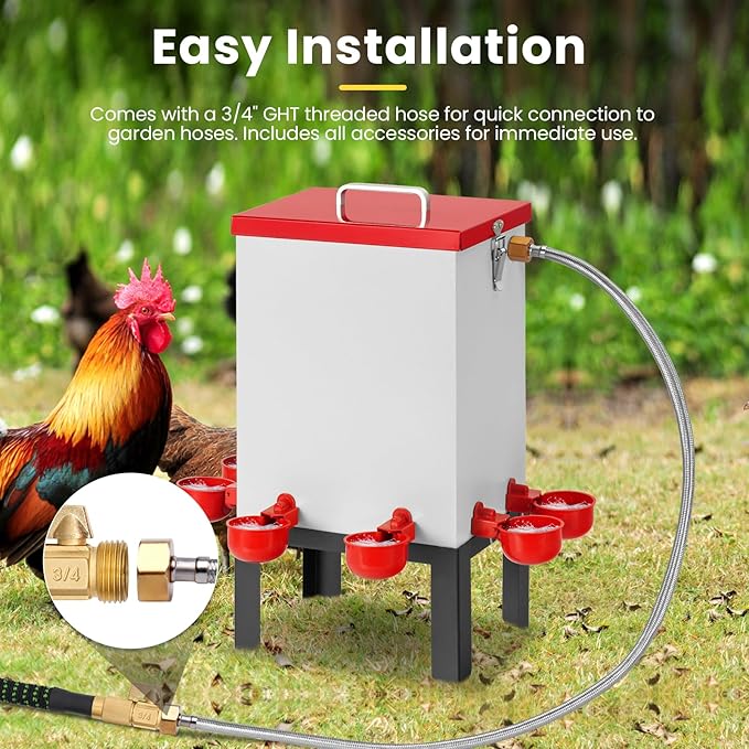 2.6 Gal Automatic Chicken Waterer Stainless Steel Poultry Water Dispenser with Stand, Auto Filling Chicken Watering Systerm