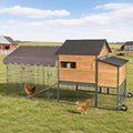 Large Chicken Coop with Run, Wooden Chicken House with Wheels, Hen Poultry Cage with All-Around Iron Frame for 6-8 Chickens, Chicken Tractor with Nesting Boxes and Metal Sliding Tray