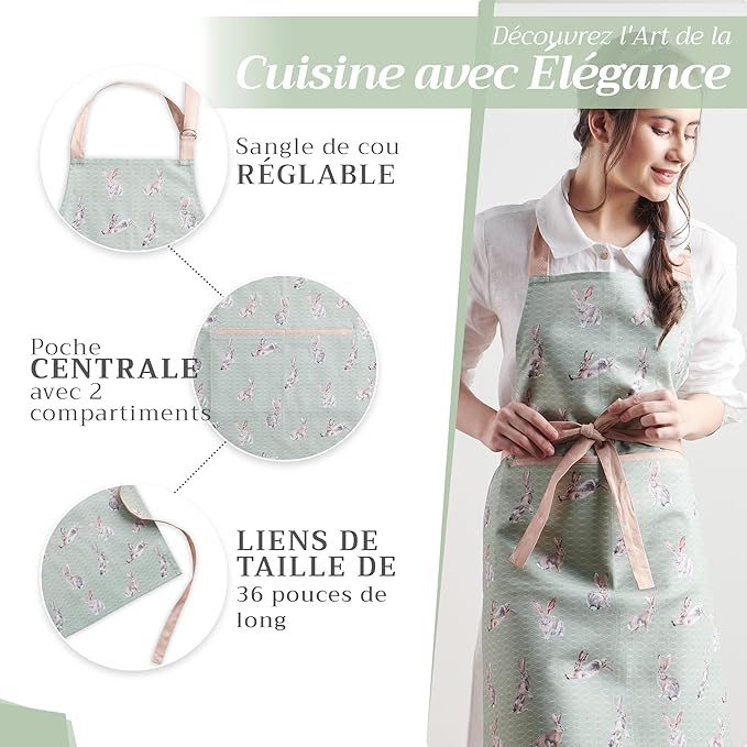 Maison d' Hermine 100% Cotton Apron for women with Pocket Kitchen Chef Apron for Men Cooking Easter Decorations