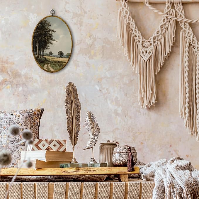 shiviody Vintage Country Landscape Canvas Wall Art Decor, Rustic Farmhouse Countryside Natural Cottagecore Scene Oval Hanging Frame Prints Decorations for Home Bedroom Living Room 8.6"x11.4"