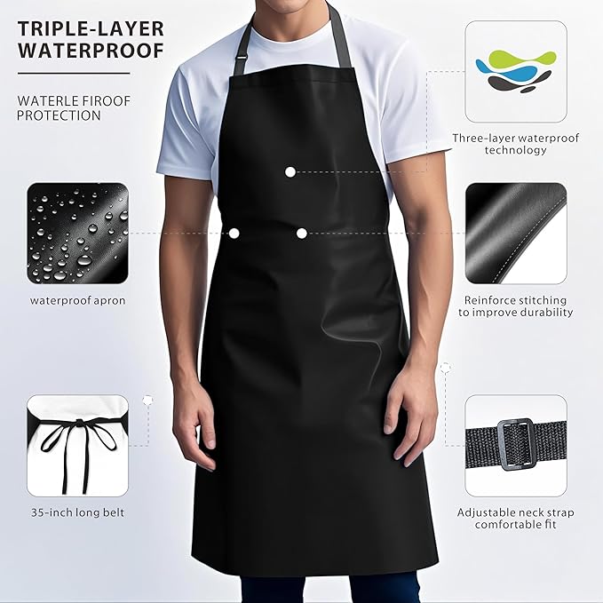 GoldPig Heavy-Duty Waterproof Apron, Chemical Resistant Rubber Vinyl for Industrial, Lab, Kitchen, Butcher & Grilling (40")