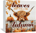 Fall Highland Cow Decor Sign -fall Decorations For Home, Farmhouse Leaves Are Falling Autumn Is Calling Pumpkin Table Signs For Home Bedroom Bathroom 5x5