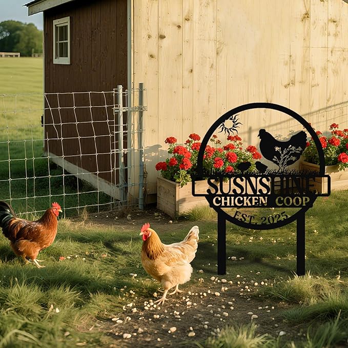 Personalized Chicken Coop Sign – Custom Metal Name Farm Sign, Outdoor Hen House Décor, Rustic Garden Lawn Plaque, Customizable Chicken Farm Sign with Name & Established Date, Unique Gift