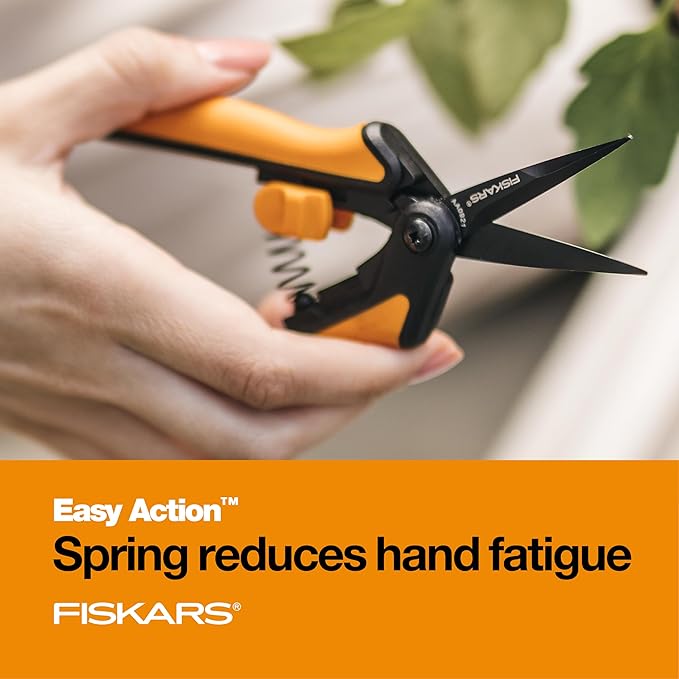 Fiskars 6" Pruning Scissors for Flowers, Buds, Weeds and Small Plants, Garden Snips with Resin Resistant Nonstick Stainless Steel Blades, Gardening Trimmers with Comfortable Handle