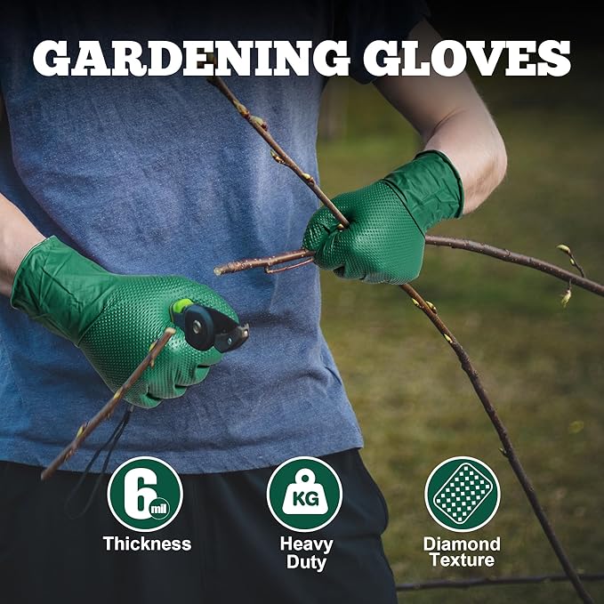 TitanFlex Heavy Duty Industrial Nitrile Gloves with Raised Diamond Texture, 6-mil, Latex Free (Dark Green/Yellow)