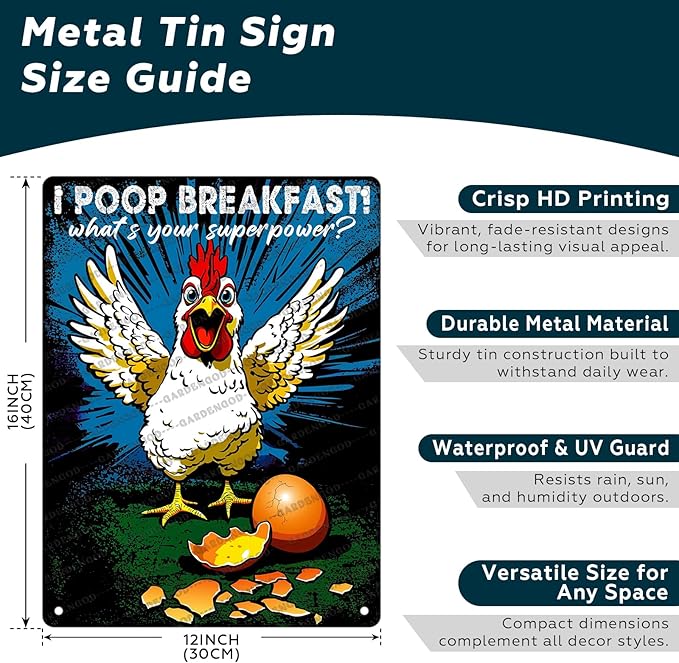 Funny Chicken Decorations For Kitchen Chicken Tin Sign Chicken Gifts 16x12 Inch