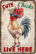 Vintage Chicken Coop Tin Sign Cute Chicks Live Here Retro Metal Poster Funny Pet Lovers Wall Art Accessories for Coop Shop Bar Farmhouse Garden Plaque Farm Room Bathroom Restroom 12 * 8inch