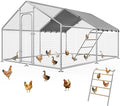 Chicken Coop with Roosting Perch, Large Metal Chicken Run Poultry Cage with Water-Resident and Anti-UV Cover for Duck Rabbit House Walk-in Chicken Pen for Yard, Spire Roof(10’ W x 13.2’ L x 6.4’ H)