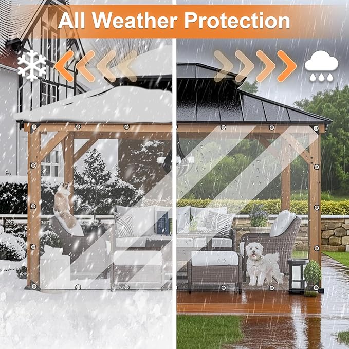 6’ x 10’ Clear Tarp, Clear Vinyl Tarp with Grommets, Heavy Duty Waterproof Transparent Plastic Tarpaulin Cover for Patio, Porch, Window, Outdoor Curtain, Chicken Coop, and Greenhouse
