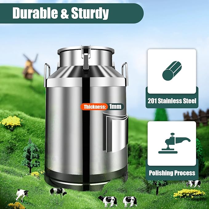 Commercial 60L (15.85 Gal) Stainless Steel Milk Can - Airtight Anti-Leak Storage Container for Raw Milk, Brewing, Wine, Water - Heavy Duty Utility Pail for Farm, Dairy, Cheese Making