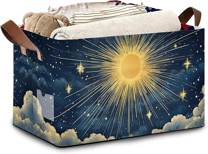 Sun Stars Storage Basket with Handles,Collapsible Rectangle Organizer Bin for Room Decoration Books Box Baskets 17x11.5x10Inch
