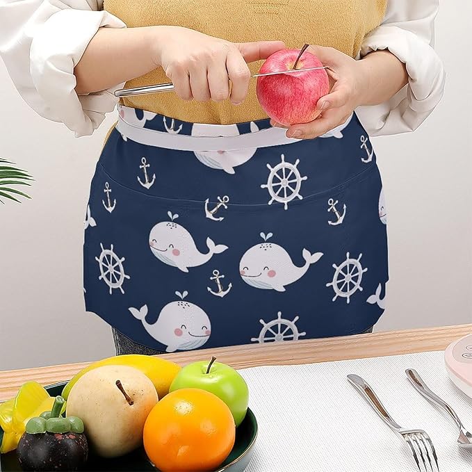 Server Waist Aprons Waitress Unisex Chef Works Half Apron with 3 Pockets