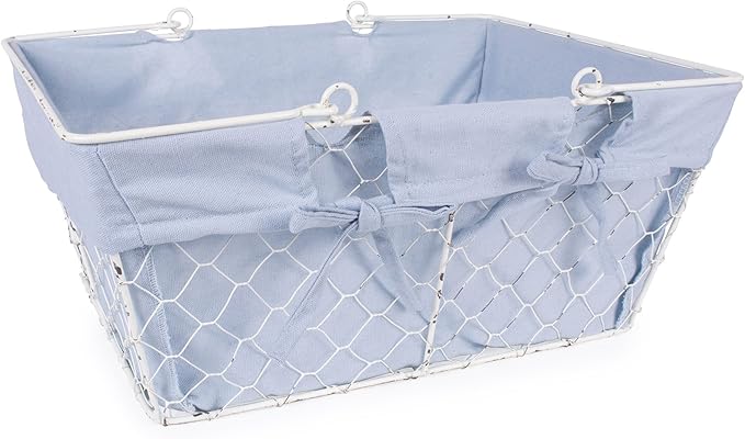 DII Farmhouse Chicken Wire Egg Basket, Storage Baskets with Liner, Denim, 16x12x7.88"