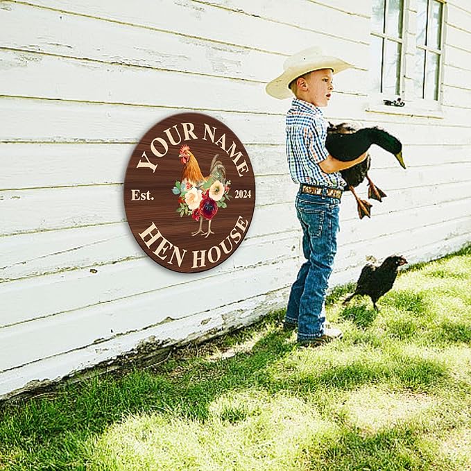 Custom Chicken Coop Metal Sign, Personalized Farmhouse Wall Decor, Vintage Fluffy Butt Hut Decor, Custom Name Sign for Farm, Gifts for Chicken Lovers