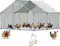 VEVOR Large Metal Chicken Coop,9.8 x 9.8 x 6.6 ft, Walk-in Chicken Run House with Waterproof Cover & Sturdy Frame, Spire Roof Poultry Cage Duck Pen for Rabbit Hen Goose Outdoor Backyard Farm Use