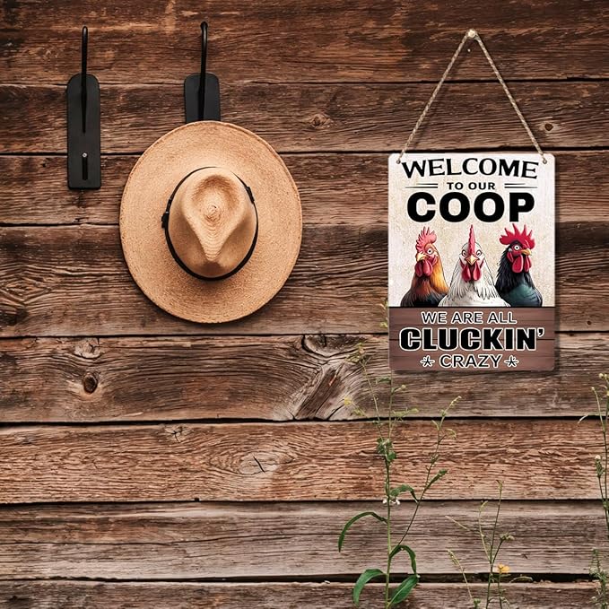 Chicken Gifts Sign Funny Chicken Coop Accessories Chicken Signs Rooster Decor for Home Farm Chicken-Coop Kitchen Garden Yard Welcome To Our Coop Country Decor 8x10 Inch