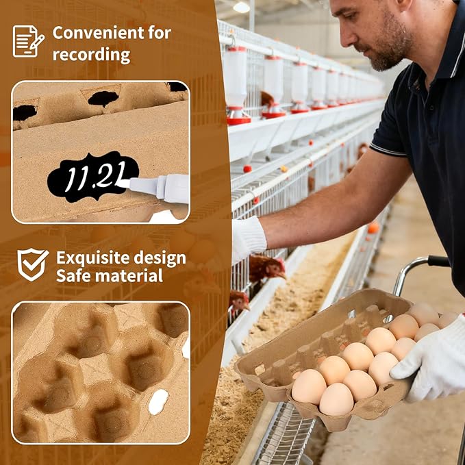 25-Pack Empty Egg Cartons 12 Count,Natural Paper Pulp Egg Cartons Bulk for Fresh Eggs Storage,Reusable Cardboard Eggs Holder for Farm, Kitchen, Organizing & Transport