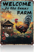 Chicken Decor Vintage Chicken Coop Signs Welcome To My Funny Farm Sign Retro Rooster Decor for Home Garden Outdoor Yard Farmhouse 12x16 Inch
