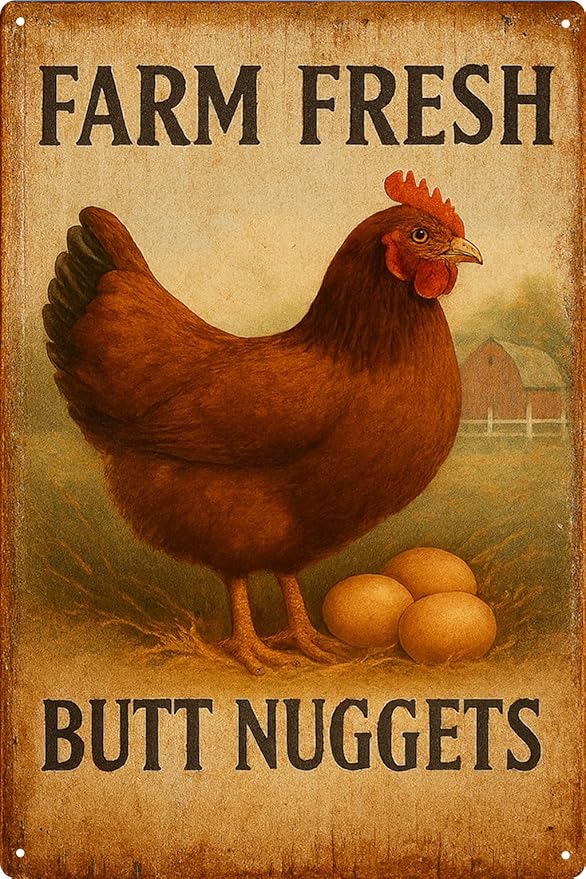Funny Chicken Coop Metal Signs, Farm Fresh Butt Nuggets Sign, Chicken Mom Gifts for Women, Farmhouse Wall Art Decor for Barn, Garden, Outdoor, Kitchen - 8x12 Inch