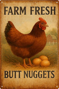 Funny Chicken Coop Metal Signs, Farm Fresh Butt Nuggets Sign, Chicken Mom Gifts for Women, Farmhouse Wall Art Decor for Barn, Garden, Outdoor, Kitchen - 8x12 Inch