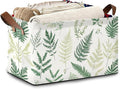 Fern Herbs Storage Baskets,Botanical Leaf Foldable Organizer Bin with Handles for Home Living Room Bedroom Closet Box 17x11.5x10Inch