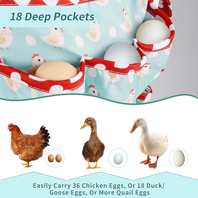 18 Pocket Egg Collecting Apron – Heavy Duty Canvas Chicken Egg Holder for Gathering Hen, Duck and Goose Eggs
