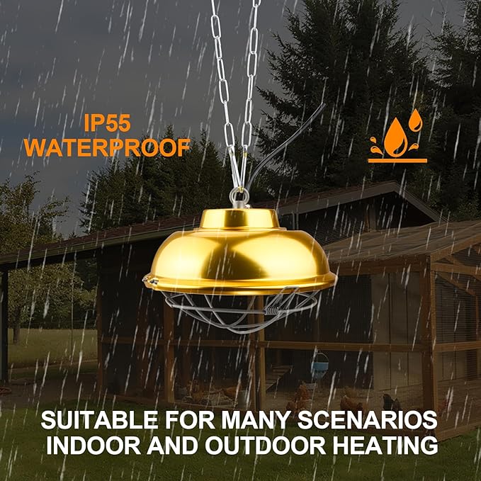 Heat Lamp for Chicken Coop, 300 Watts chicken coop heater with Adjust 2 Mode temperature &Hanging Height,Waterproof,Forlndoor & Outdoor Used,Suitable for Amphibians,Chick, Duck,Pets (round 300W)