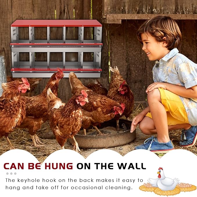 Nesting Box for Chickens, Roll Away Chicken Nesting Boxes with Easy Egg Collection Heavy Duty Metal Laying Box for Hens - 10 Compartment