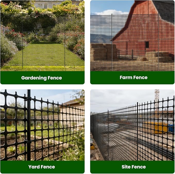 DoCred Plastic Fence with Stakes, 39.4in x 82ft Portable Poultry Fencing Net Mesh for Chickens & Dog, Temporary Gardening Fence Pet Barrier for Backyards, Vegetable Gardens, Lawn & Outdoor Decoration