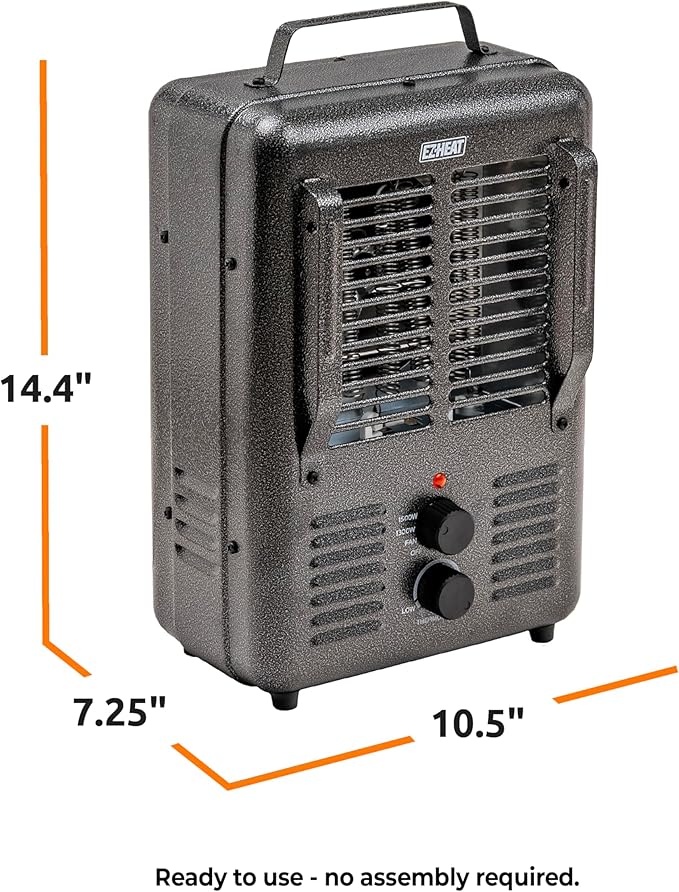 EZ-HEAT 1,500-Watt Portable Milkhouse Style Utility Space Heater with Adjustable Thermostat, Overheat Protection, and Safety Tip-Over Switch, Speckled Gloss, MTFH-01C