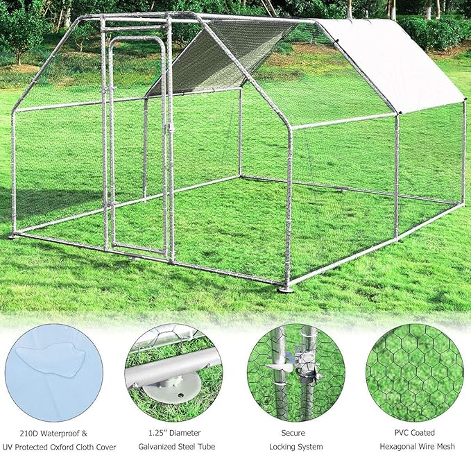 Giantex 12.5ft Large Metal Chicken Coop, Walk-in Chicken Coops Hen Run House Shade Cage with Waterproof and Sun Protection Cover for Outdoor Backyard Farm Use Poultry Cage (12.5 x 9.2 ft, Flat)