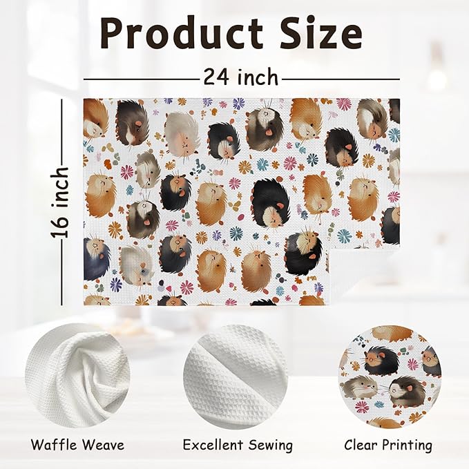 Guinea Pigs Gifts Kitchen Towel and Dish Towel, Guinea Pig Gifts for Women, Farmhouse Animal Floral Decor Hand Towels, Pet Lovers Decorative Hand Dish Tea Towels for Bathroom Kitchen, 16x24
