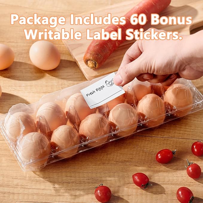 60PCS Egg Cartons Cheap Bulk 12 Count Chicken Egg Tray Holders with Sticker Labels for Fresh Medium Eggs, Clear Empty Chicken Egg Carton for Chicken Farm Business Market Home Refrigerator Storage