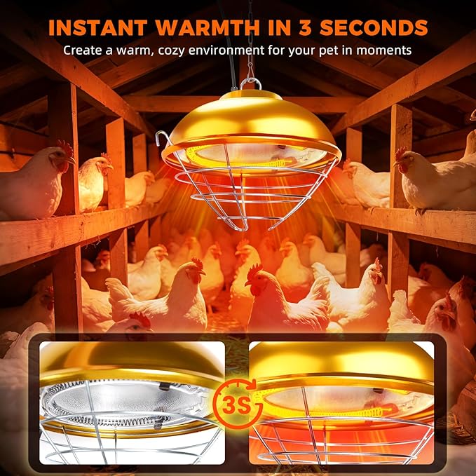 350 Watt Chicken Coop Heater, Hanging Heat Lamp for Chickens, Waterproof Coop Heaters Outdoor for Chicks, Dogs, Cats, Poultry, Pet, Greenhouse Plants