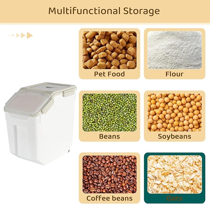 PENCK Rice Storage Container 25 lbs Large Household Flour Sugar Containers Airtight Grain Cereal Dispenser with Wheels, Locking Lid & Measuring Cup for Kitchen Pantry Organization, 2 Pack(Grey)